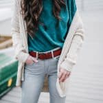 gap cardigan cream sweater, grey distressed skinny jeans, wayf nordstrom ruffle sleeve top, pretty in the pines blog, north carolina blogger, nc blog