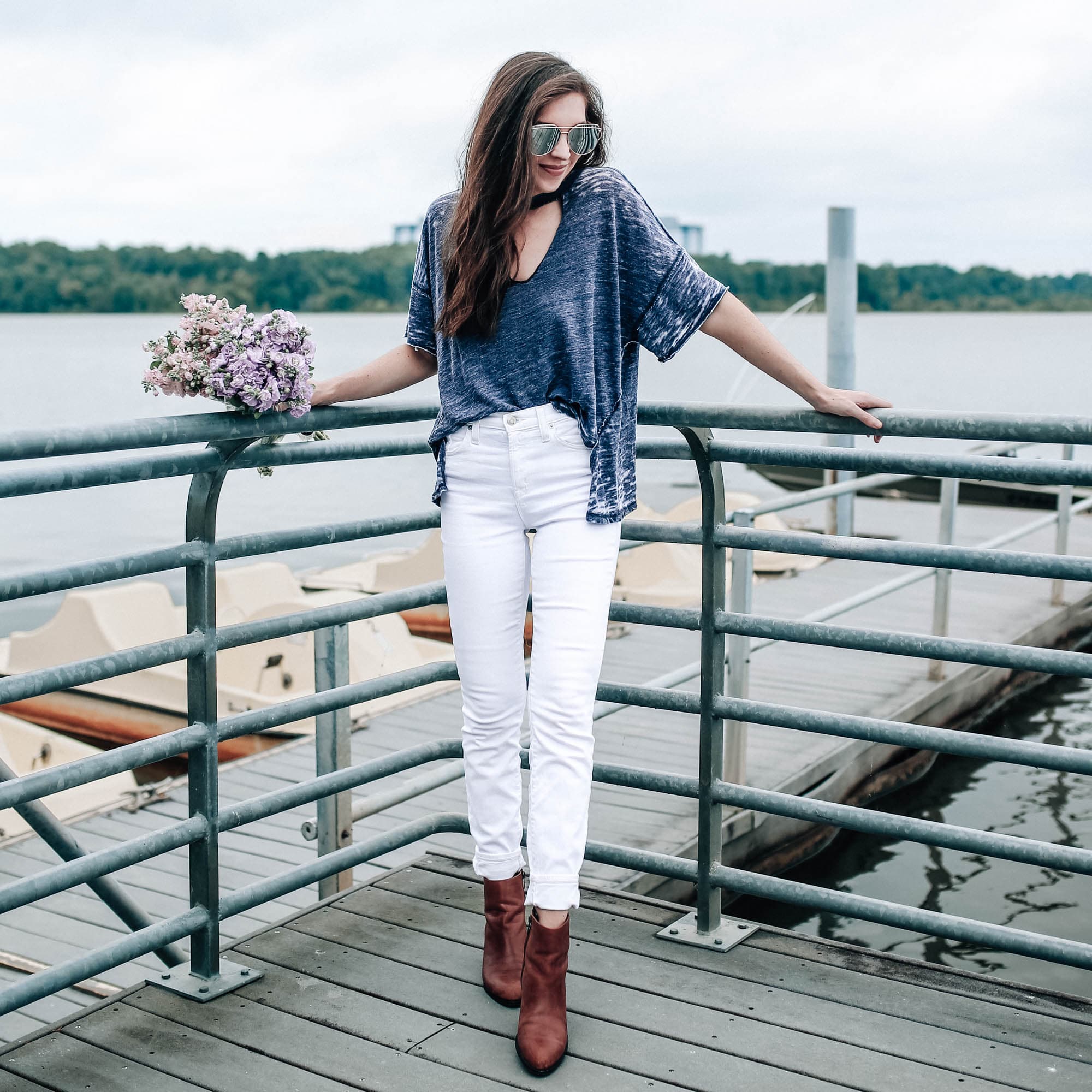 Free People Cut Out Tee, White J Crew Denim, Pretty in the Pines Fashion Blog North Carolina