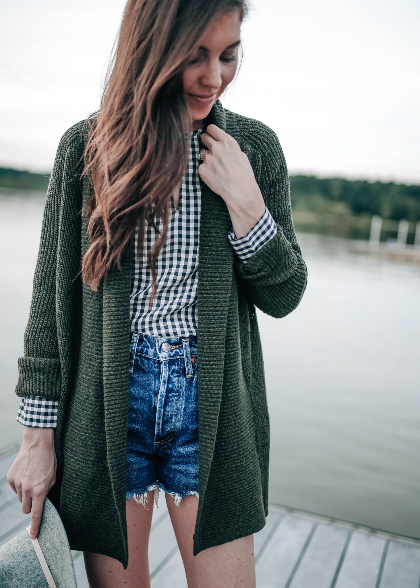 fall cardigan and flannel shirt pretty in the pines