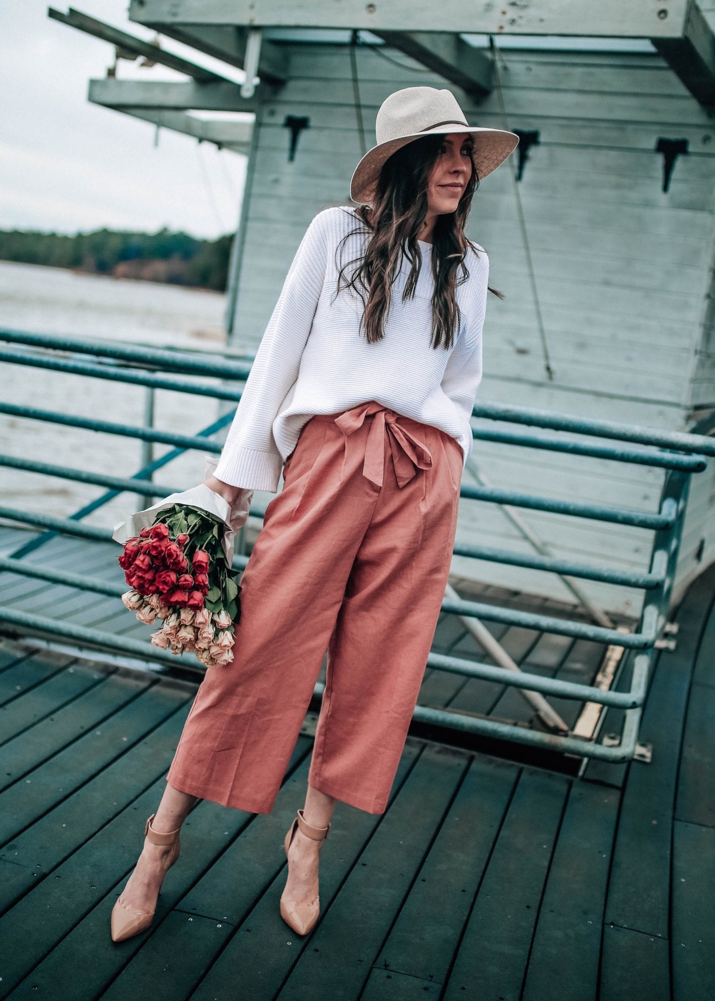 Pink Linen Culotte Pants with Tie Waist ASOS