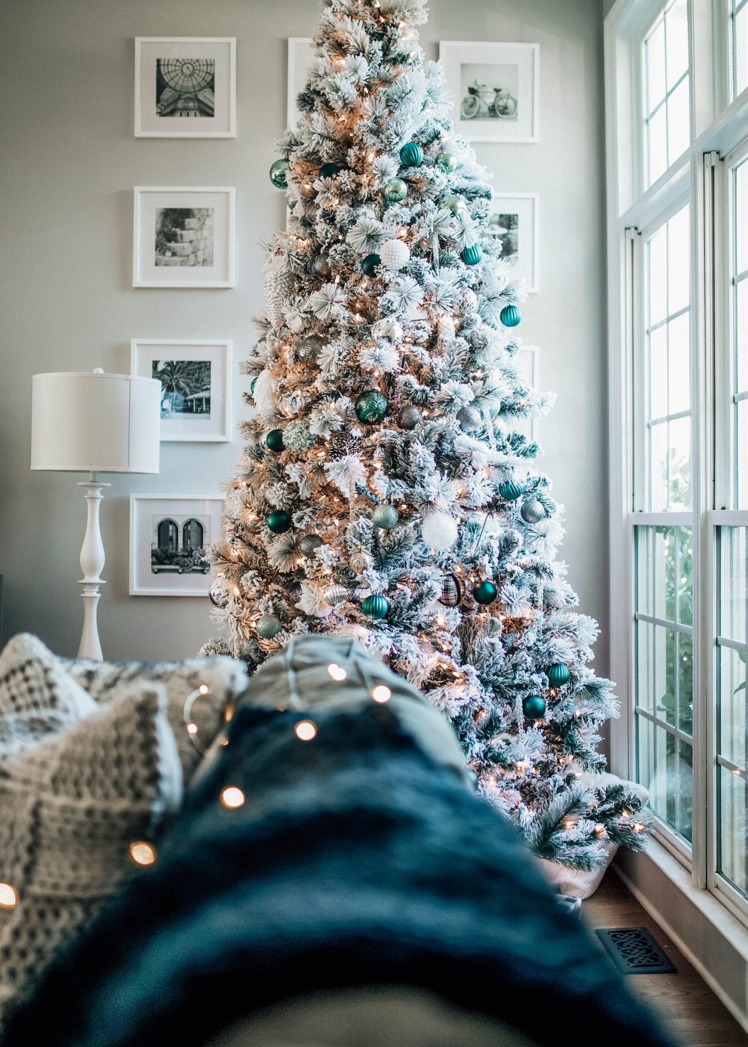 Flocked Green and White Pine Cone Themed Christmas Tree - Home with Holliday