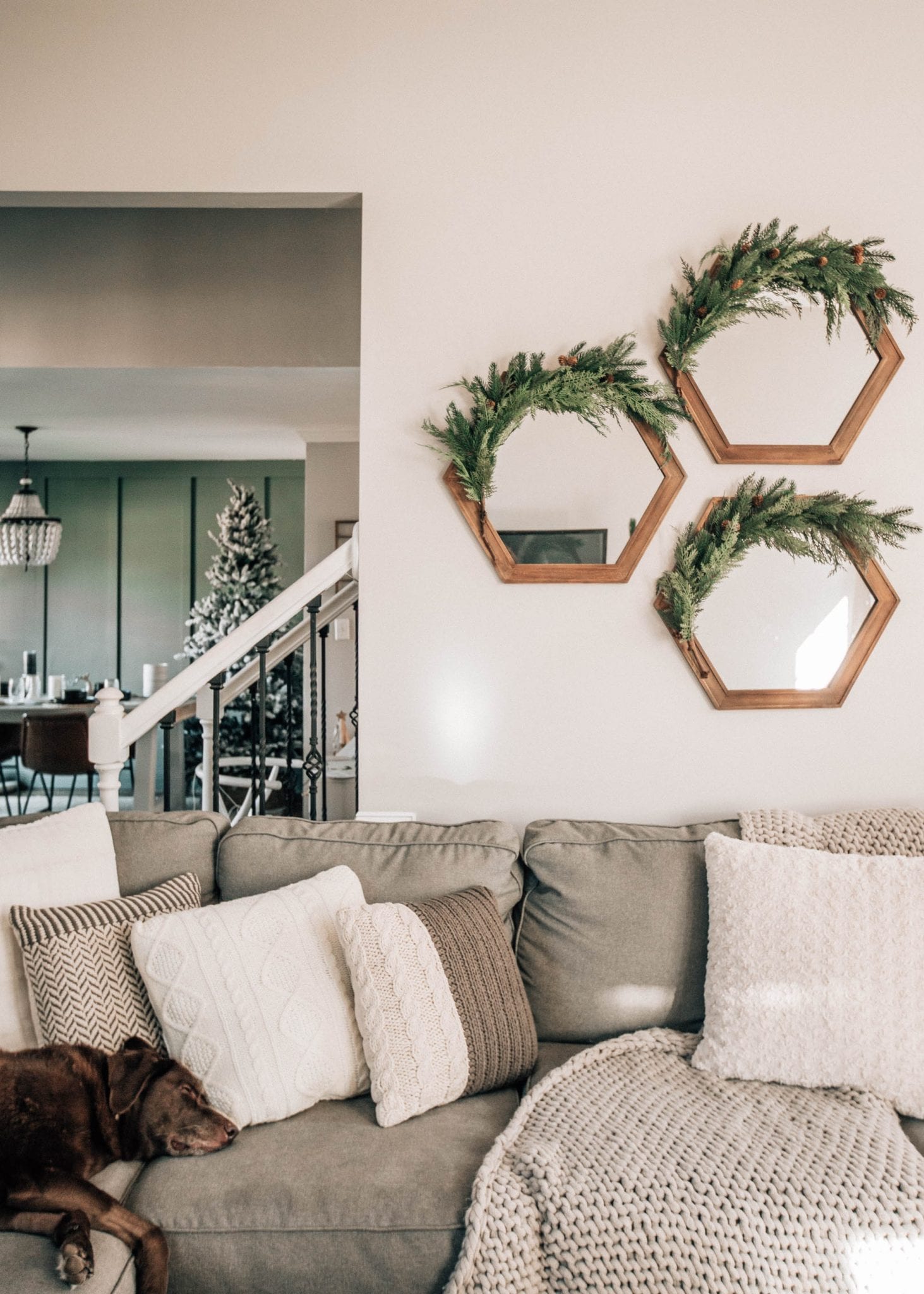 wooden hexagon mirrors with garland